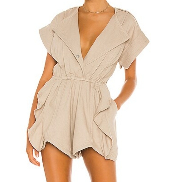 IRO Olno Pull-On 100% Cotton Twill Fabric Romper in Beige Size 36 US 4 - Picture 16 of 16